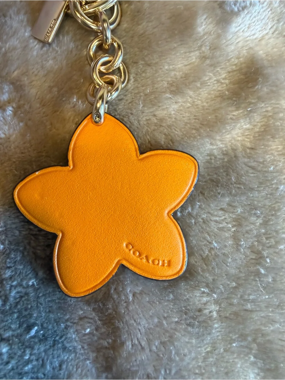 Coach Orange and Brown & Orange Leather Flower Keyring with Gold Hardware